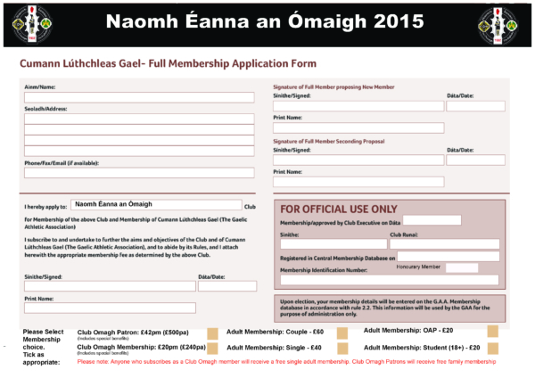 St. Enda's Adult membership form 2015