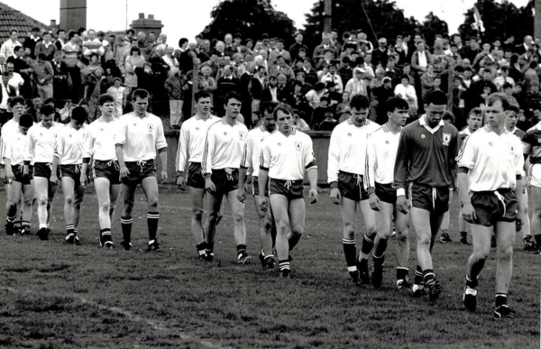 Barry McGinn and Ciaran McBride on parade in the 1991 All-Ireland U21 final.